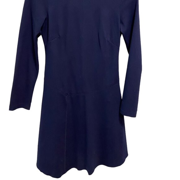 Vince Camuto Asymmetrical Indigo Blue Long Sleeve Raw Hem Dress - 4 - Picture 2 of 5